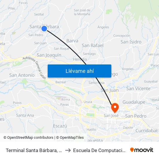 Terminal Santa Bárbara, Costado Sur Parque Santa Bárbara to Escuela De Computación Y Administración De Empresas map