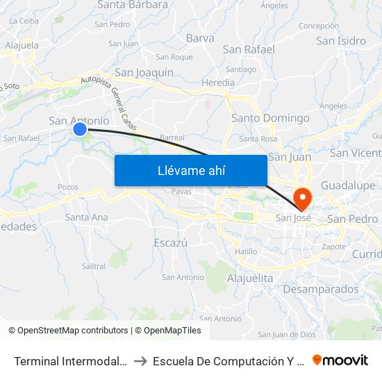 Terminal Intermodal San Antonio De Belén to Escuela De Computación Y Administración De Empresas map