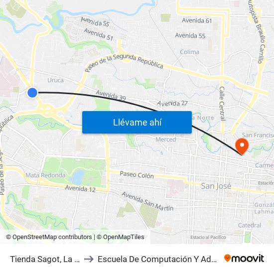 Tienda Sagot, La Uruca San José to Escuela De Computación Y Administración De Empresas map