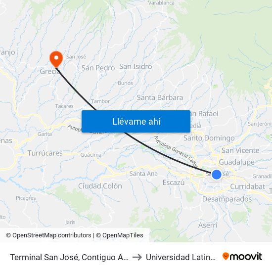 Terminal San José, Contiguo A Tienda Maracay to Universidad Latina De Grecia map