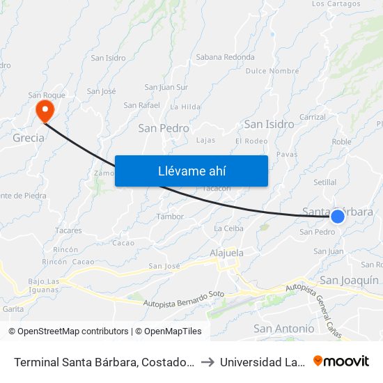 Terminal Santa Bárbara, Costado Sur Parque Santa Bárbara to Universidad Latina De Grecia map