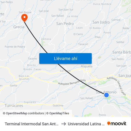 Terminal Intermodal San Antonio De Belén to Universidad Latina De Grecia map