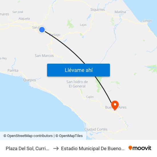 Plaza Del Sol, Curridabat to Estadio Municipal De Buenos Aires map