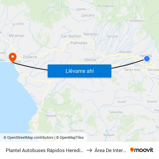 Plantel Autobuses Rápidos Heredianos, Pirro Heredia to Área De Internamiento map