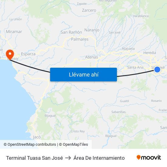 Terminal Tuasa San José to Área De Internamiento map