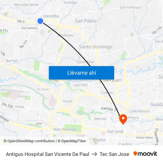 Antiguo Hospital San Vicente De Paul to Tec San Jose map