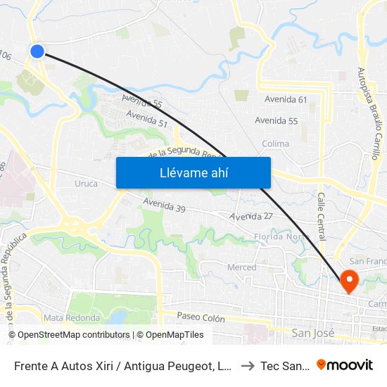 Frente A Autos Xiri / Antigua Peugeot, La Valencia Heredia to Tec San Jose map