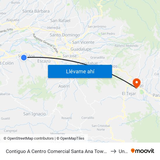 Contiguo A Centro Comercial Santa Ana Town Center to Uned map