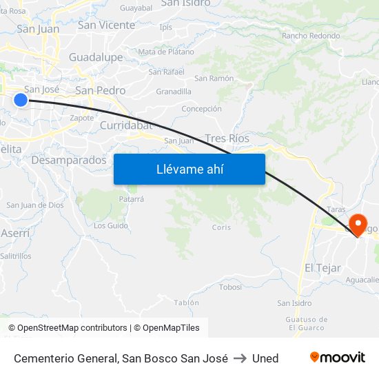 Cementerio General, San Bosco San José to Uned map