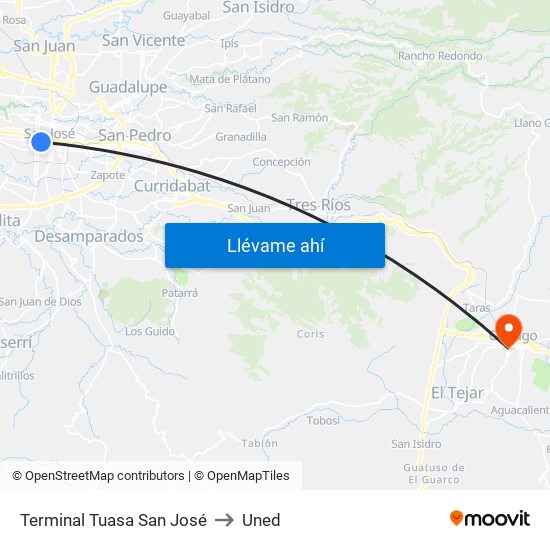 Terminal Tuasa San José to Uned map