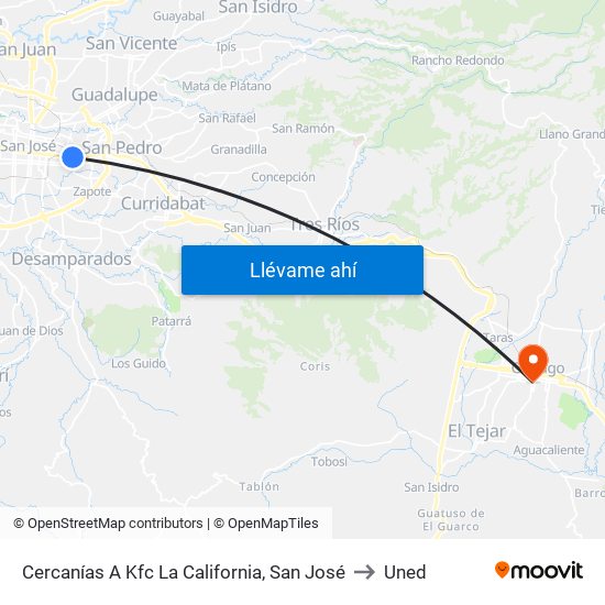 Cercanías A Kfc La California, San José to Uned map