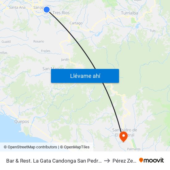 Bar & Rest. La Gata Candonga San Pedro, Montes De Oca to Pérez Zeledón map