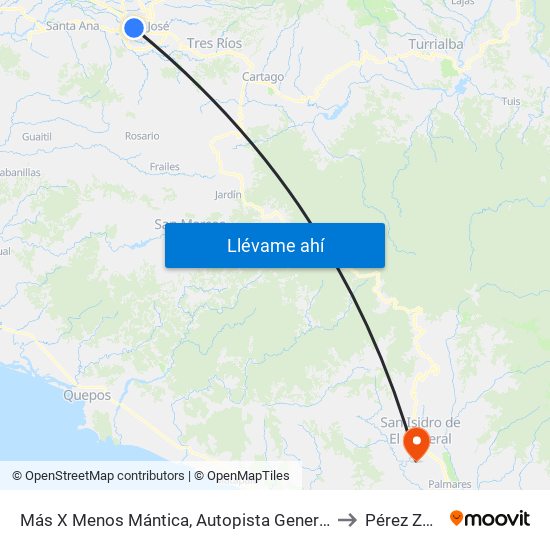 Más X Menos Mántica, Autopista General Cañas San José to Pérez Zeledón map