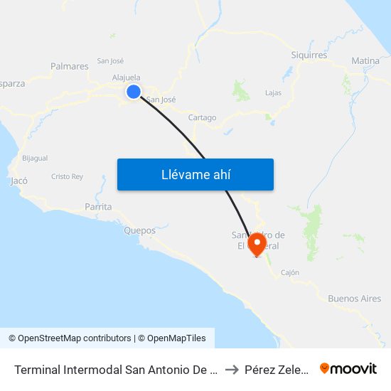 Terminal Intermodal San Antonio De Belén to Pérez Zeledón map