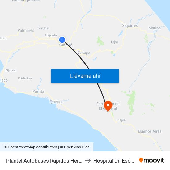 Plantel Autobuses Rápidos Heredianos, Pirro Heredia to Hospital Dr. Escalante Pradilla map
