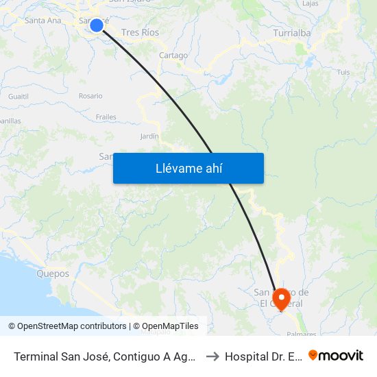 Terminal San José, Contiguo A Agencia Western Union Avenida Segunda to Hospital Dr. Escalante Pradilla map