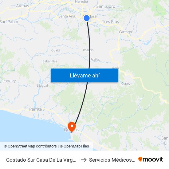 Costado Sur Casa De La Virgen, San Bosco San José to Servicios Médicos de Emergencia map