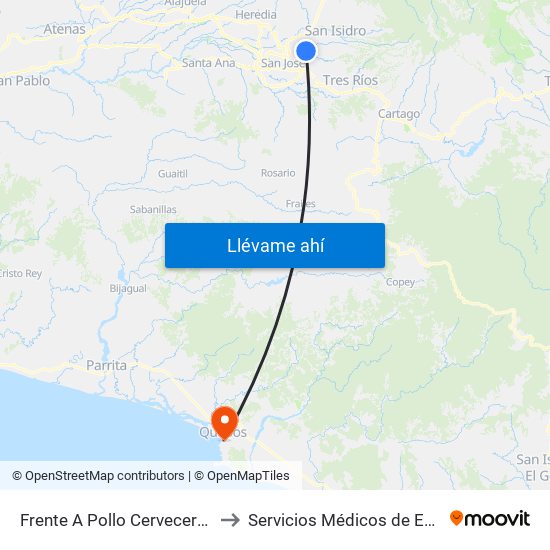 Frente A Pollo Cervecero, Moravia to Servicios Médicos de Emergencia map