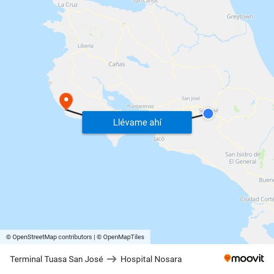 Terminal Tuasa San José to Hospital Nosara map