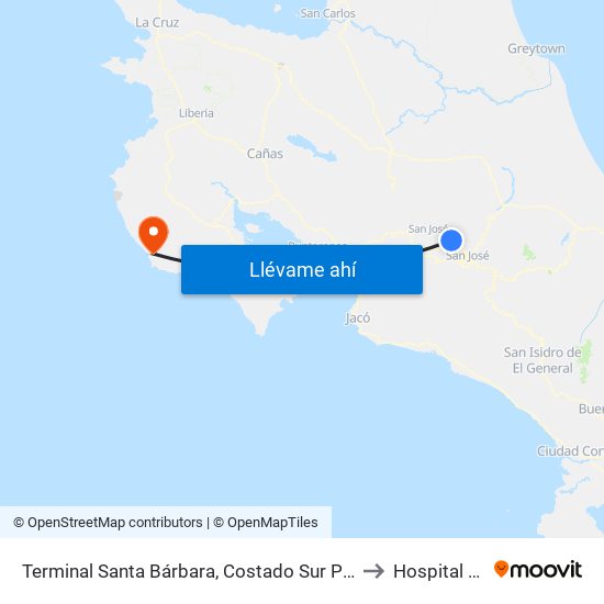 Terminal Santa Bárbara, Costado Sur Parque Santa Bárbara to Hospital Nosara map