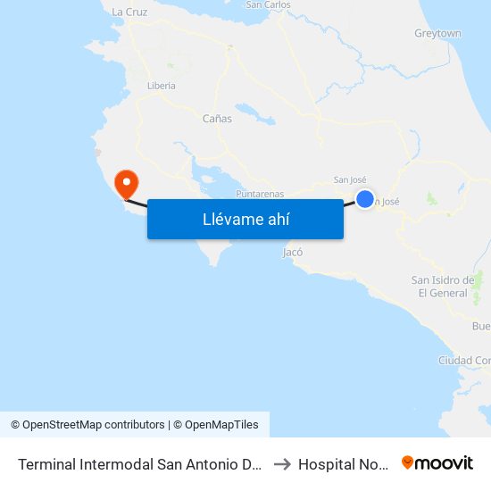 Terminal Intermodal San Antonio De Belén to Hospital Nosara map