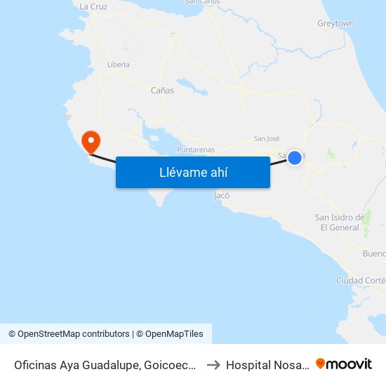 Oficinas Aya Guadalupe, Goicoechea to Hospital Nosara map