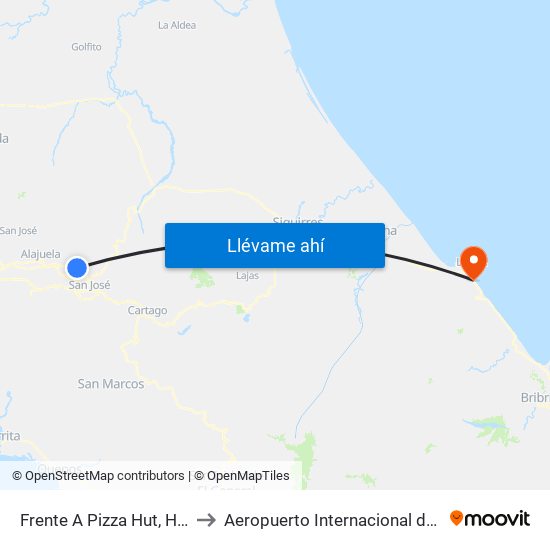 Frente A Pizza Hut, Heredia to Aeropuerto Internacional de Limón map