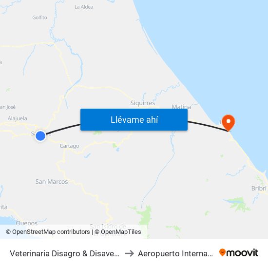 Veterinaria Disagro & Disavet, Coca Cola San José to Aeropuerto Internacional de Limón map