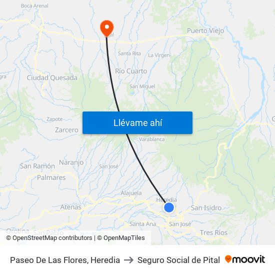 Paseo De Las Flores, Heredia to Seguro Social de Pital map