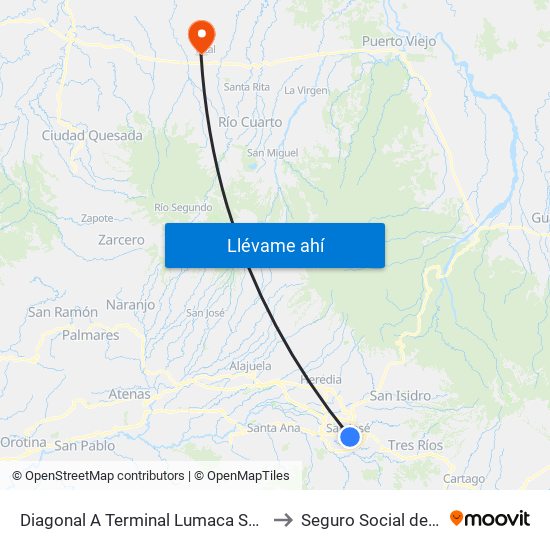 Diagonal A Terminal Lumaca San José to Seguro Social de Pital map