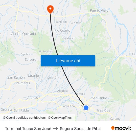 Terminal Tuasa San José to Seguro Social de Pital map