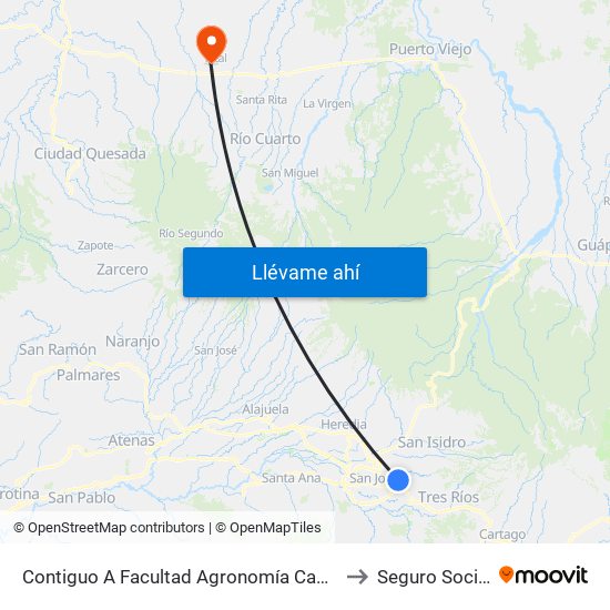 Contiguo A Facultad Agronomía Campus Ucr, Montes De Oca to Seguro Social de Pital map