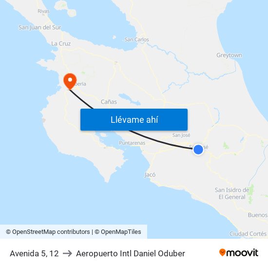 Avenida 5, 12 to Aeropuerto Intl Daniel Oduber map