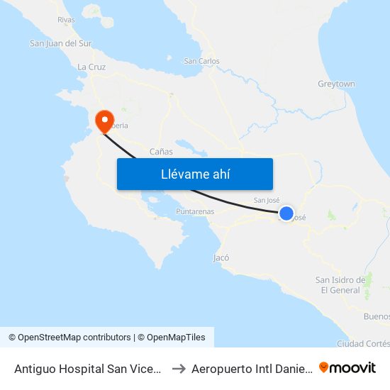 Antiguo Hospital San Vicente De Paul to Aeropuerto Intl Daniel Oduber map