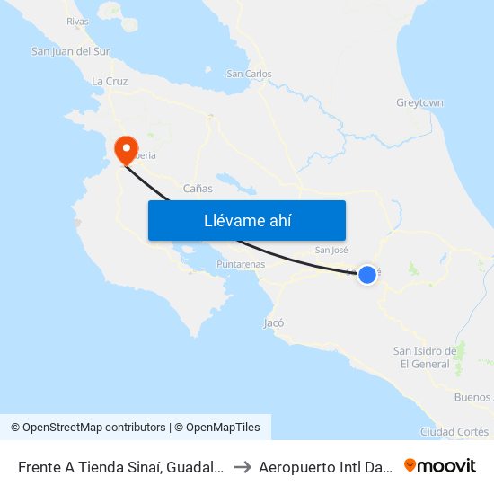 Frente A Tienda Sinaí, Guadalupe Goicoechea to Aeropuerto Intl Daniel Oduber map