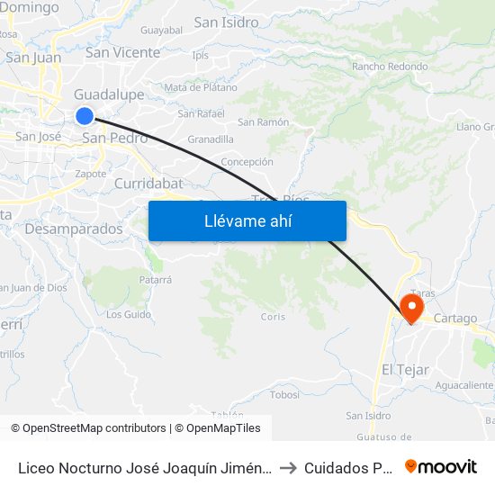 Liceo Nocturno José Joaquín Jiménez Nuñez, Guadalupe Goicoechea to Cuidados Paliativos Hmp map