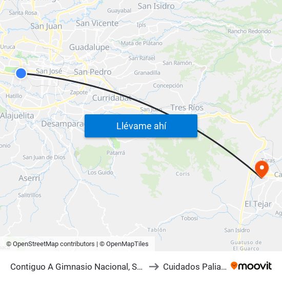 Contiguo A Gimnasio Nacional, Sabana Este San José to Cuidados Paliativos Hmp map