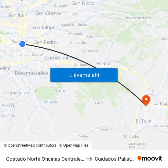 Costado Norte Oficinas Centrales Ccss, San José to Cuidados Paliativos Hmp map