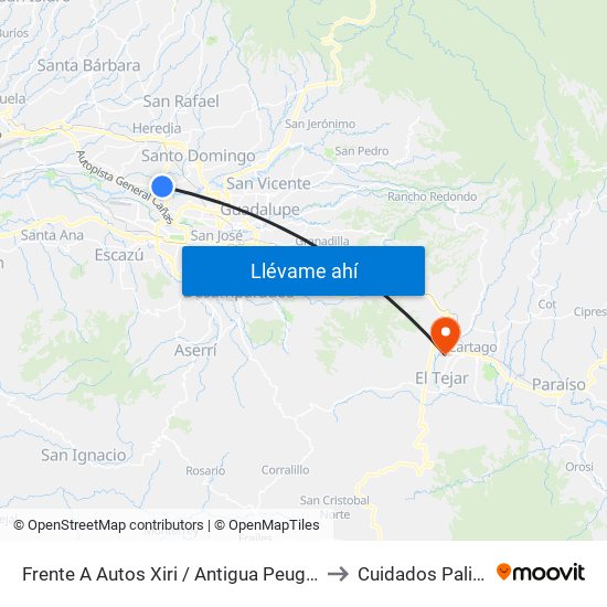 Frente A Autos Xiri / Antigua Peugeot, La Valencia Heredia to Cuidados Paliativos Hmp map