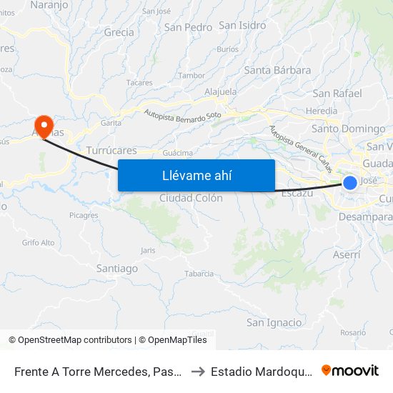 Frente A Torre Mercedes, Paseo Colón San José to Estadio Mardoqueo González map