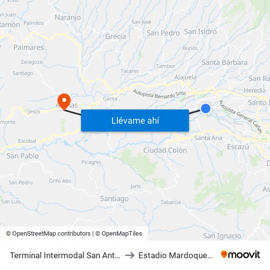 Terminal Intermodal San Antonio De Belén to Estadio Mardoqueo González map