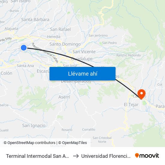 Terminal Intermodal San Antonio De Belén to Universidad Florencio Del Castillo map