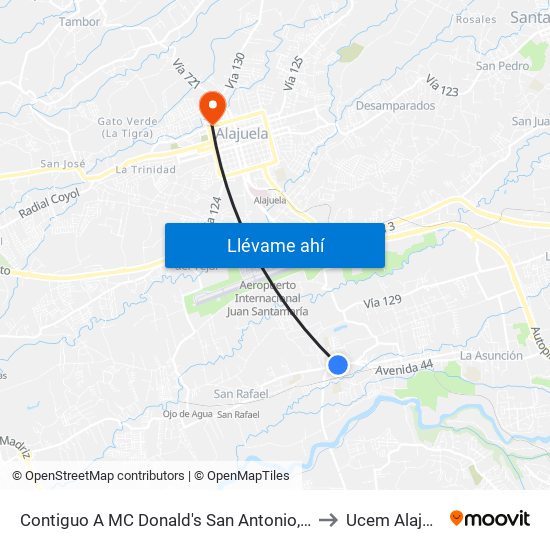 Contiguo A MC Donald's San Antonio, Belén to Ucem Alajuela map