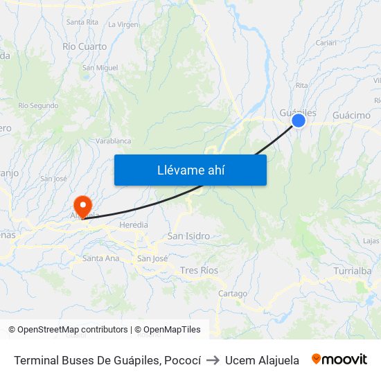 Terminal Buses De Guápiles, Pococí to Ucem Alajuela map