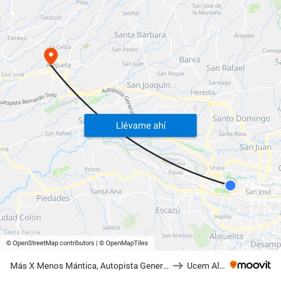 Más X Menos Mántica, Autopista General Cañas San José to Ucem Alajuela map