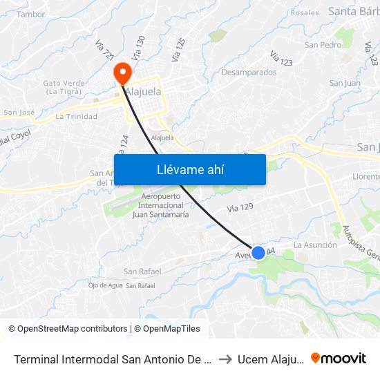 Terminal Intermodal San Antonio De Belén to Ucem Alajuela map