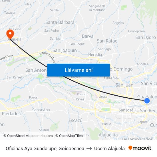 Oficinas Aya Guadalupe, Goicoechea to Ucem Alajuela map