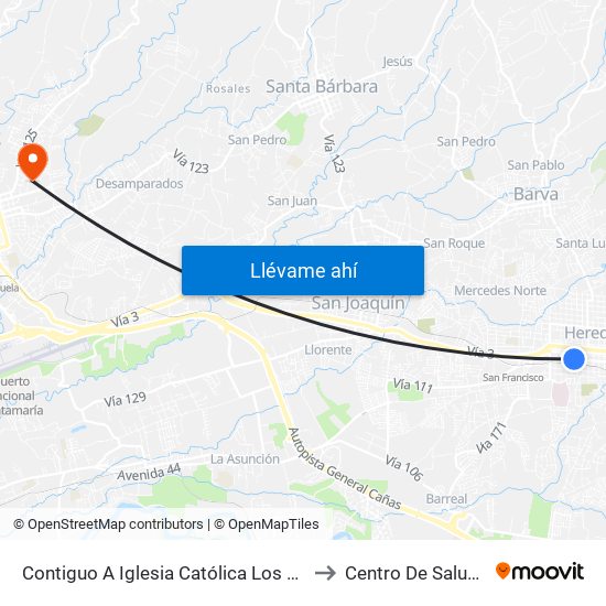 Contiguo A Iglesia Católica Los Ángeles, Heredia to Centro De Salud Alajuela map