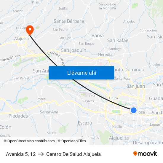 Avenida 5, 12 to Centro De Salud Alajuela map