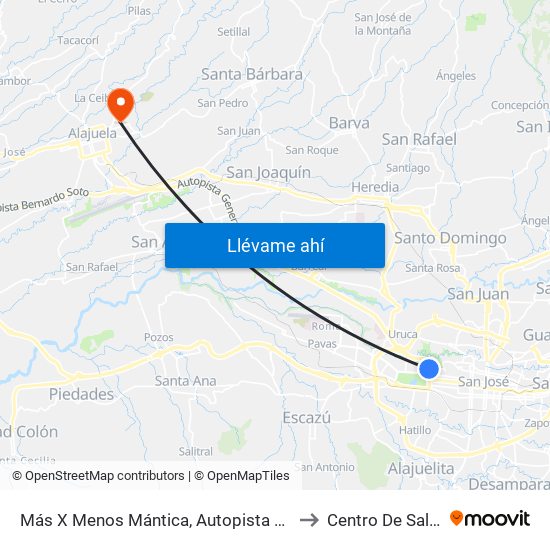 Más X Menos Mántica, Autopista General Cañas San José to Centro De Salud Alajuela map